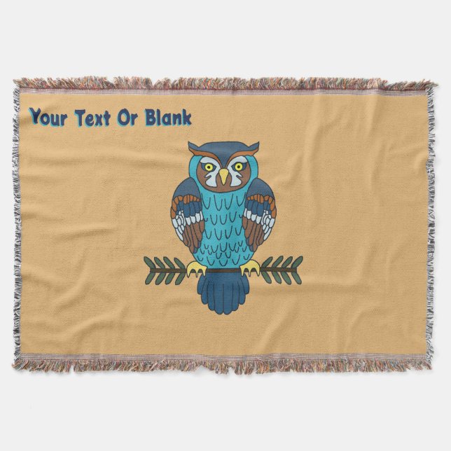 Nordic Folk Art Owl Throw Blanket (Front)