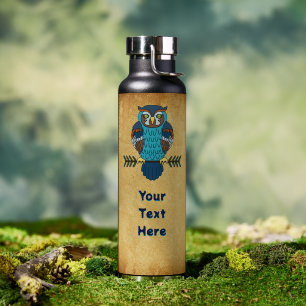 Nordic Folk Art Owl Water Bottle