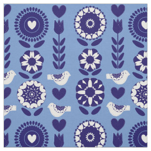 Nordic Folk Art Pretty Floral Graphic Fabric