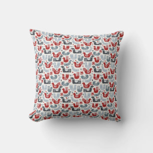 Nordic Folk Art Red Blue Birds And Flowers Cushion