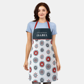 Nordic Folk Art  Red Blue Flowers Christmas Apron