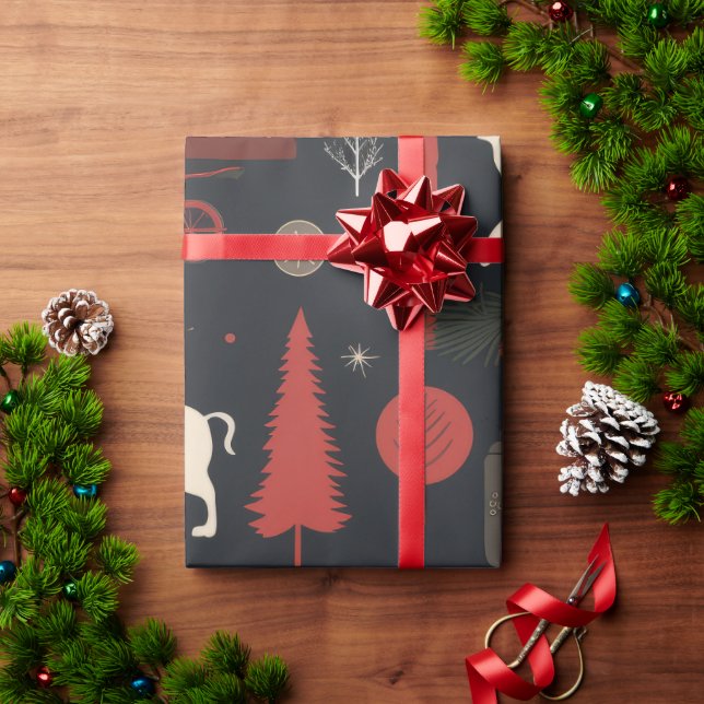 Nordic Folk Art Red Reindeer Wrapping Paper (Holiday Gift)