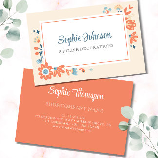 Nordic folk flowers floral business card