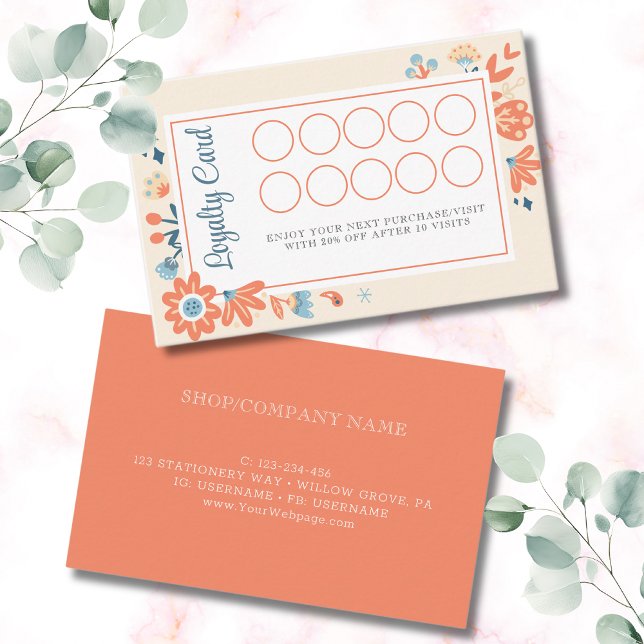 Nordic folk flowers floral loyalty card (Creator Uploaded)