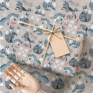 Nordic Folk Foxes   Scandinavian Winter Woodland Wrapping Paper