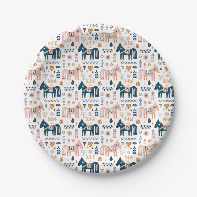 Nordic Folkart Horse Paper Plate (Front)