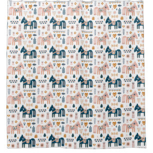 Nordic Folkart Horse Shower Curtain