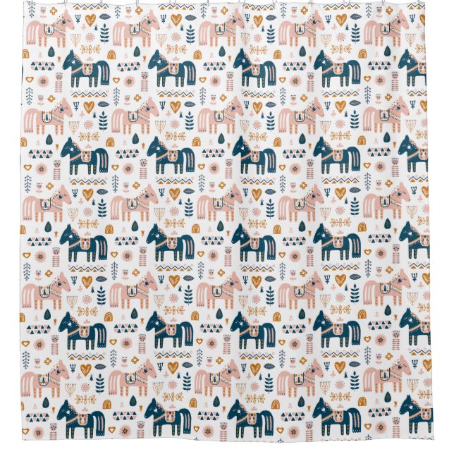 Nordic Folkart Horse Shower Curtain (Front)