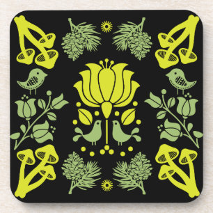 Nordic Forest Mushroom Folk Art Coaster