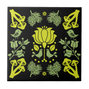 Nordic Forest Mushroom Folk Art Tile