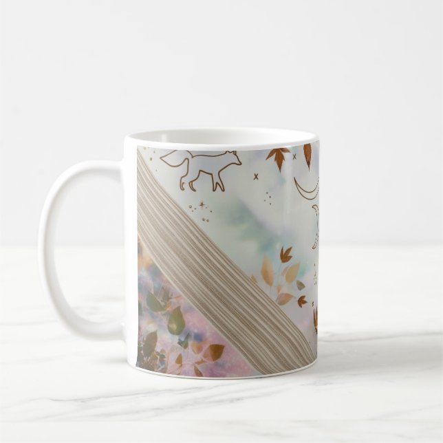 Nordic Fox Moon and Leaves Knit Art Classic Mug (Left)