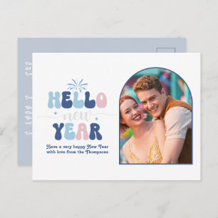 Nordic Glow New Year Retro Modern Blue Photo Holiday Postcard