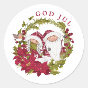 Nordic Gnome   God Jule   Norwegian Christmas Classic Round Sticker