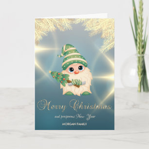 Nordic Gnome Gold Pine Tree Branches Holiday Card