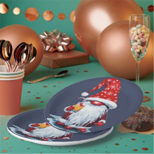 Nordic Gnome Holding A Candy Cane Cocktail Paper Plate