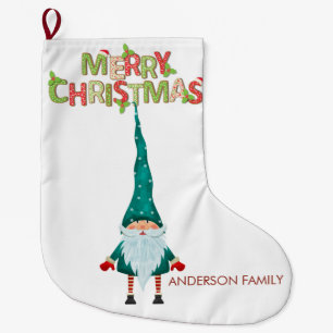 Nordic Gnome Merry Christmas Large Christmas Stocking