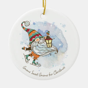 Nordic Gnome Personalised Christmas Ceramic Tree Decoration