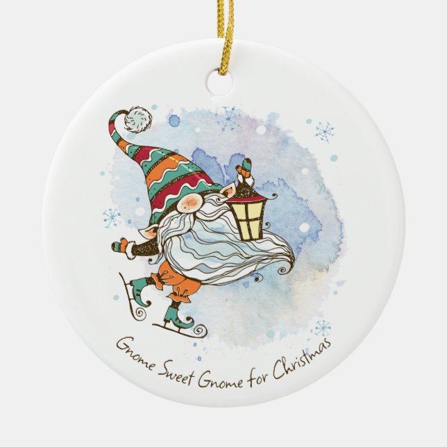 Nordic Gnome Personalised Christmas Ceramic Tree Decoration (Front)