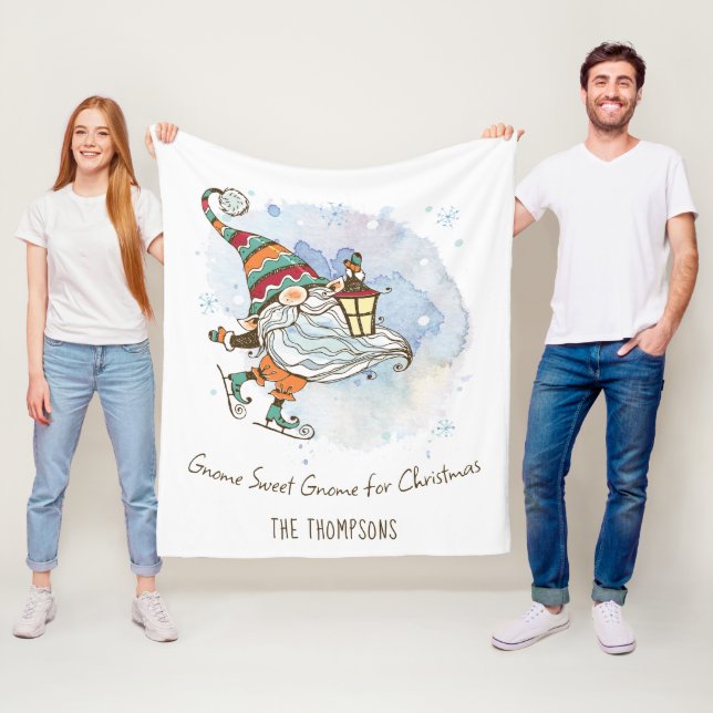 Nordic Gnome Personalised Christmas Fleece Blanket (In Situ)
