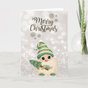 Nordic Gnome ,Pine Tree Glittery Bokeh Holiday Card