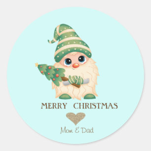 Nordic Gnome Pine Tree Merry Christmas Classic Round Sticker