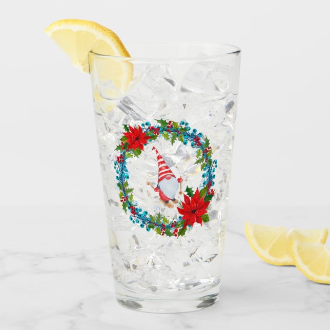 Nordic Gnome Skier Within a Christmas Wreath Glass (Front Ice)
