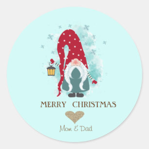 Nordic Gnome Snowflakes Merry Christmas Classic Round Sticker