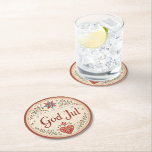 Nordic God Jul Norwegian Christmas Round Paper Coaster