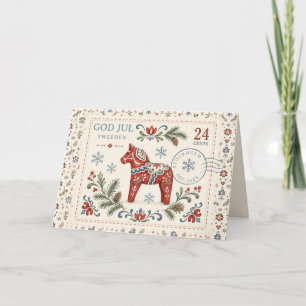 Nordic God Jul Swedish Dala Horse Christmas Holiday Card