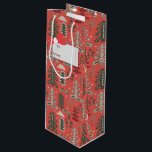 Nordic Green and White Tree Pattern on Red Wine Gift Bag<br><div class="desc">Hello! Welcome to my Christmas gift wrap supplies. They are traditional and warmhearted - designed to give your presents a cosy feeling - with just a touch of elegance and charm. Simple green trees are drawn in a Nordic style. Lately this has also become known as Doodle Art. Some of...</div>