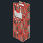 Nordic Green and White Tree Pattern on Red Wine Gift Bag<br><div class="desc">Hello! Welcome to my Christmas gift wrap supplies. They are traditional and warmhearted - designed to give your presents a cosy feeling - with just a touch of elegance and charm. Simple green trees are drawn in a Nordic style. Lately this has also become known as Doodle Art. Some of...</div>