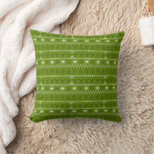 Nordic Green Trees and Stars Pattern  Cushion
