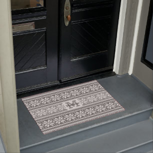 Nordic Grey Snowflake Sweater Pattern Personalised Doormat