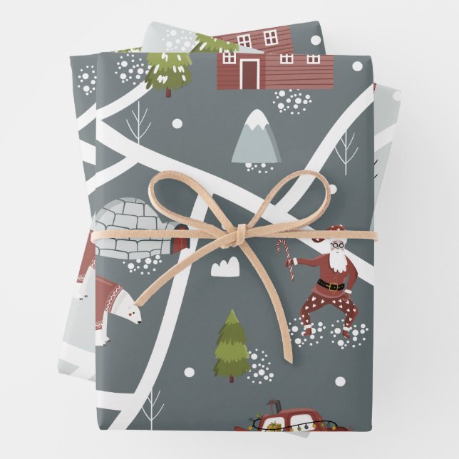 Nordic Holiday Wrapping Paper Flat Sheet Set of 3 (In situ)