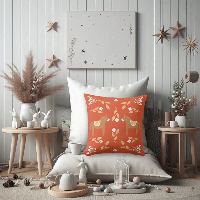 Nordic Horses Floral Folk Art Cushion (Creator Uploaded)