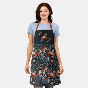 Nordic Horses Folk Art Pattern Apron