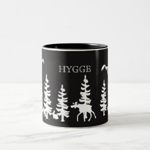 Nordic Hygge with forest silhouettes black white Two-Tone Coffee Mug