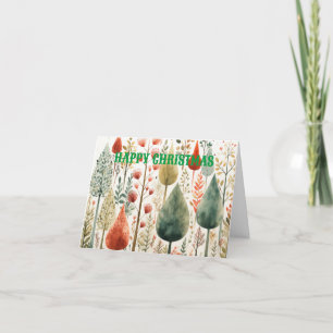 Nordic inspired forest scene. Happy Christmas Holiday Card