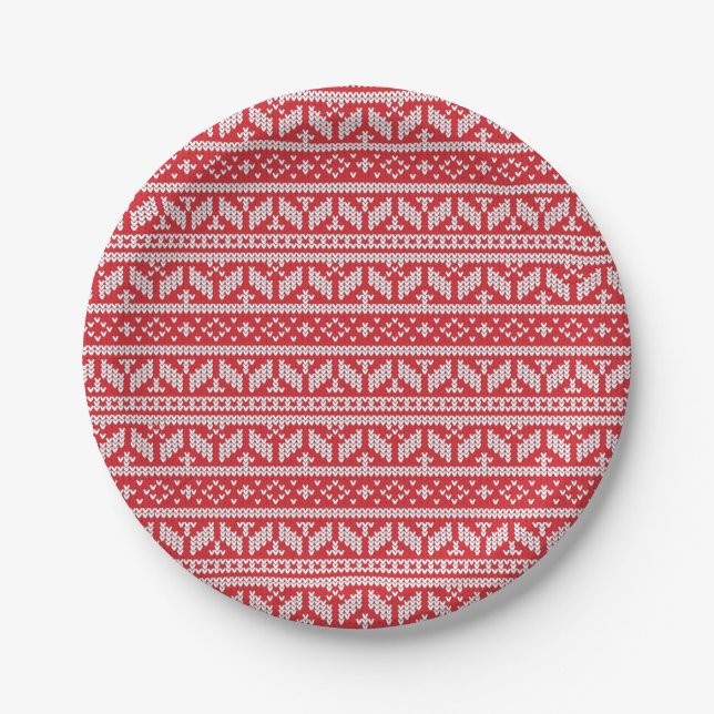 Nordic Knit Holiday Sweater Print  Paper Plate (Front)
