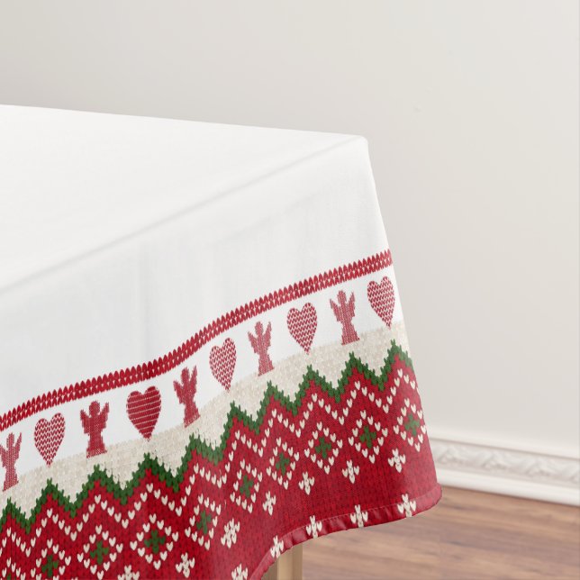 Nordic Knitted Scandi Hygge Angel Hearts Christmas Tablecloth (In Situ)