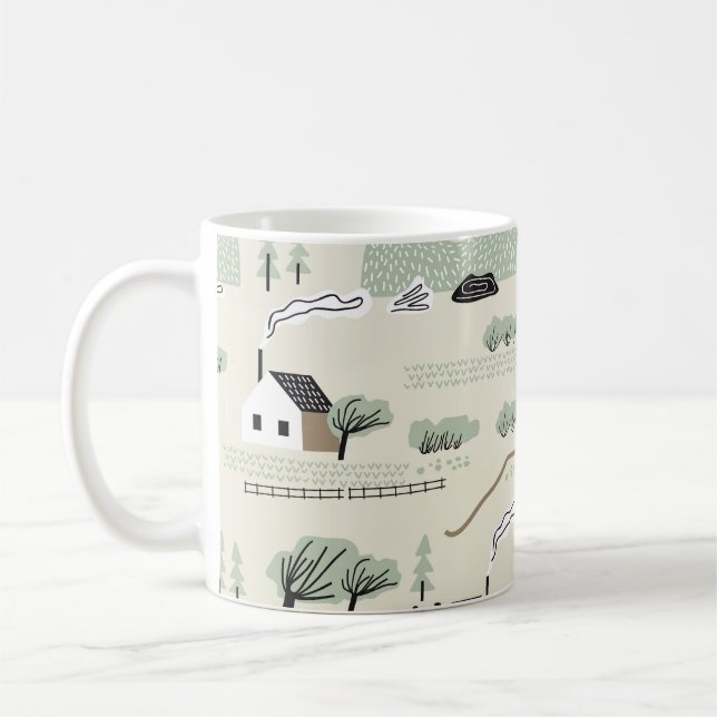Nordic Landscape: Colourful Houses Trees Pattern Coffee Mug (Left)
