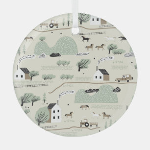 Nordic Landscape: Colourful Houses Trees Pattern Glass Tree Decoration