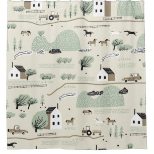 Nordic Landscape: Colourful Houses Trees Pattern Shower Curtain