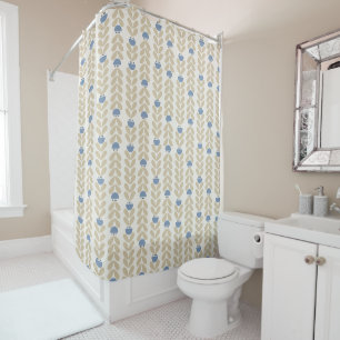 Nordic Laurel Floral Stripe Pattern Shower Curtain