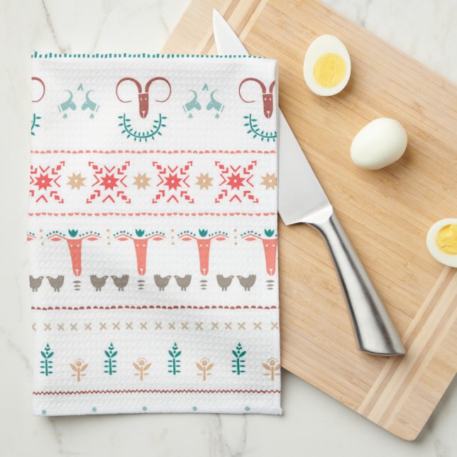 Nordic Light Winter Pattern  Tea Towel (Quarter Fold)