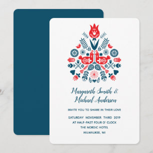 Nordic Love in red and blue   Wedding Invitation