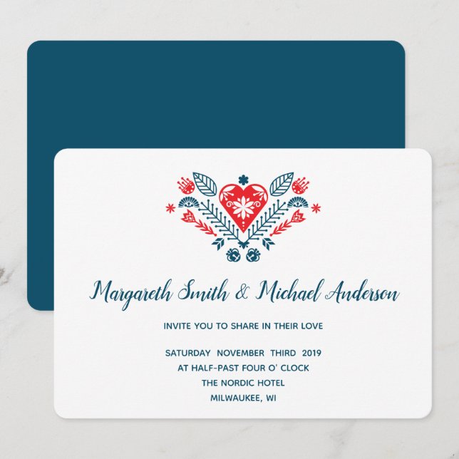 Nordic Love in red and blue | Wedding Invitation (Front/Back)