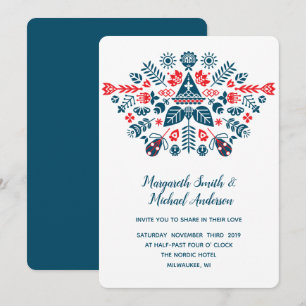 Nordic Love in red and blue   Wedding Invitation