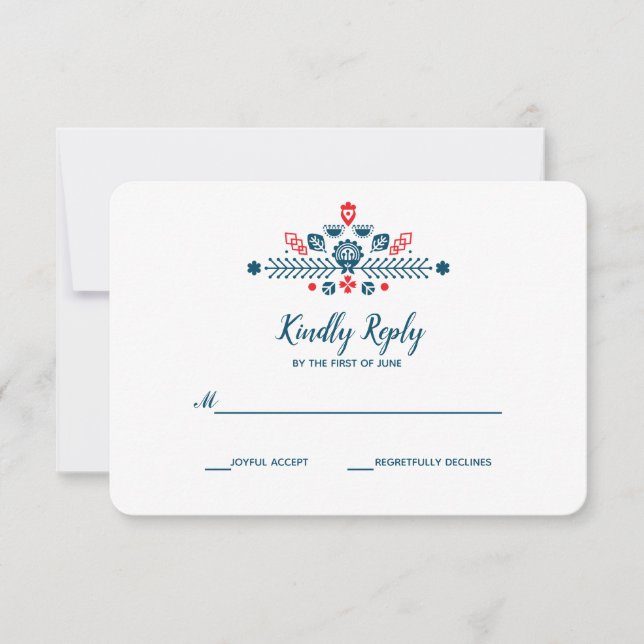 Nordic Love in red and blue |  Wedding RSVP (Front)