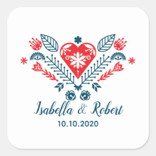 Nordic Love in red and blue    Wedding Square Sticker